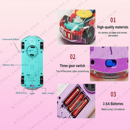 Labbaik Islamic Car Transparent Gear Toy with LED Lights, Sound & Bump and Go Action