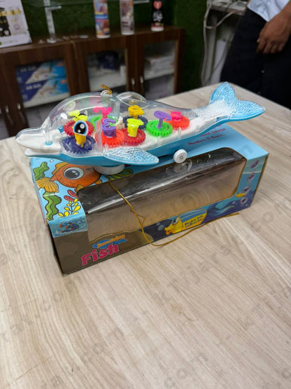 Labbaik Islamic Gear Fish Toy with Transparent Body, Rotating Colourful Gears, Light and Sound Effects, Bump and Go Action, for Ages 3+ |